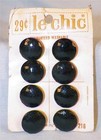 8 Vintage Black Glass Buttons Faceted Half Dome On Card Glaze Wear Le Chic