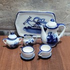 Vintage Miniature Delft Blue Hand Painted Tea Set E h  Elesva Holland 9841-x