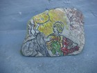 Rrr Rare  Antique Vintage Stone Icon Hand Painted