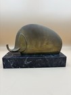 Vintage Modernist Brass Elephant Sculpture Marble Base Italian Signed 6 150