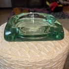 Mid Century Hand Blown Art Glass Cigar Ashtray Trinket Tray Heavy Green 6  Vtg