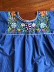 Embroidered Mexican Blouse Sz L  Blue Peasant Ethnic Poly Cotton Blend Bust 46