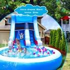 Giant 24ft Inflatable Blue Wave Water Slide With Pool   1100w Blower For Kids