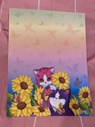1  one   Vintage Lisa Frank  Sunflower Kittens Stationery Sheet