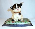 Antique Hubley Cast Iron Large And Heavy Painted Still Penny Bank Fido On Pillow