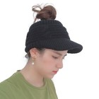 Women s Beanie Tail Cable Winter Warm Knit Messy High Bun Ponytail Hat Visor    