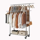 Simple Double Rod Clothing Garment Rack  Rolling Clothes Organizer On Wheels
