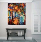 Leonid Afremov Night Old Cafe Colourful Painting Canvas Wall Art Framed Print