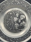 Collectible Vintage Norway Pewter Plate Julen 1991 Signed  00247 Christmas Scene