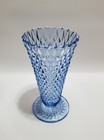 Vintage Indiana Glass  Blue Diamond Point 8  Tall Trumpet Vase