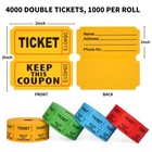 50 50 Double Stub Raffle Tickets 4 Assorted Colors 1000 Pairs roll 4 Rolls
