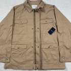 Lucky Brand Field Utility Jacket Men Large Brown Tan Military Chore Full Zip New