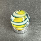 Contemporary Handmade Art Glass Marble  71  Bright Glowing Core Blue White Swirl