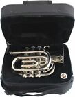 Pocket Trumpet Chrome Finish Bb W case And Mouthpiece Brass Made