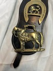 Vintage Leather Horse Strap With 9 Brass Medallions