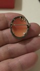 Antique 800 Silver Shell Cameo Brooch Italian Marcasite Studded Thin Delicate