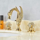 Swan Widespread Bathroom Sink Faucet 3 Holes Gold Faucet Crystal Double Handles