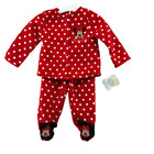 Disney Minnie Mouse 3-6m Outfit Red Polka Dot Snap Button Fleece Footed Pant Nwt