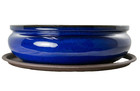 Oval Glazed Bonsai   Succulent Pot   Tray   Mesh 12 x 8 5 x 3 75  - Dark Blue