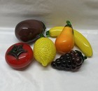 6  Handblown Murano Style Glass Fruit  Grapes Tomato Pear Banana Eggplant Lemon