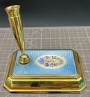 Vintage Sterling Silver Blue Guilloche Enamel Floral Desktop Pen Holder Paper Wt
