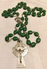 Vintage Irish Shamrock Rosary Mary Center Celtic Cross Excellent 45 