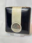 Art Deco Royale Compact Black Enamel Single Vanity Mirrored Powder Box Usa