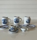 Vintage Miniature Delft Blue Windmill Porcelain Tea Set Dutch Holland Decor