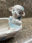Vtg Mid-century 60s Lamb Baby Planter Ceramic Bathtub Nursery Decor Pastel Rare