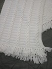 Blanket Afghan Crochet Knit Throw Blanket White Fringe 48x64 Very Nice Condition