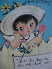 1950s Vintage Greeting Card Hallmark Birthday Girl W  Rose At Fence