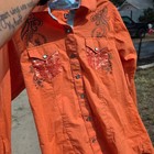 Cruel Girl Womens Orange Western Snap Shirt Sequin Paisley Long Sleeve Medium