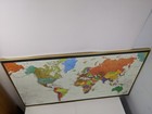 Vintage 1992 Large World Map Framed 30 x53  Gold Frame Classroom Library