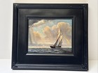 Antique Painting Nautical Ship Boat Sailing Coast Beach Seascape Listed Fox Oil