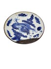 Antique Ming Dynasty Ceramic Blue White W Repousse Copper Handmade Dragon Bowl