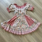 Vintage Square Dance Set Skirt Top Pink Floral And Lace S  