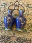 Antique Chinese Brass Cloisonne Blue Painted Floral Vases 5   - Set Of Two