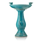 Ceramic Antique Birdbath Turquoise Garden Yard Rustic With Two Birds 