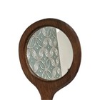 Vtg Solid Wood Hand Held Carved Vanity Mirror Floral Inlaid Marquetry 4x4  Glass