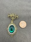 Vintage Art Deco Pin Brooch Green Gold Tone