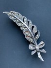 Elegant Antique French Sterling Silver 950 Brooch - Marcasite - Feather 1 5 