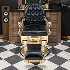 Vintage Heavy Duty Hydraulic Recline Barber Chair With Tufted Back   Towel Bar