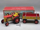Vintage Schylling Wind-up Tin Tractor   Trailer  wagon  W original Box - Works 