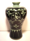 Korean Green Celadon Crackle Vase Black Immortality Impressed Flying Cranes 8 