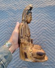 Antique 12 5  Carved Gilt Wood Quan Yin Statue-chinese-qing-kwan guan buddha