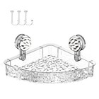 Suction Cup Corner Shower Shelf Corrugated Holder  Organizer With 3 Hooks No 