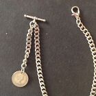 Albert Pocket Watch Chain With A  lucky  Er Ii Sixpence Fob silver Colour
