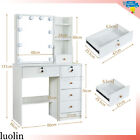 Makeup Vanity Table Set With Lighted Mirror  6 Drawers  Cushioned Stool  White