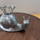 Vtg Silver Metal Snail Cocktail Pick Set 8 Piece Appetizer Forks Cottagecore