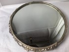 Vintage Round Mirrored Plateau Heavy Ornate Metal Framed Mirror Footed Tray